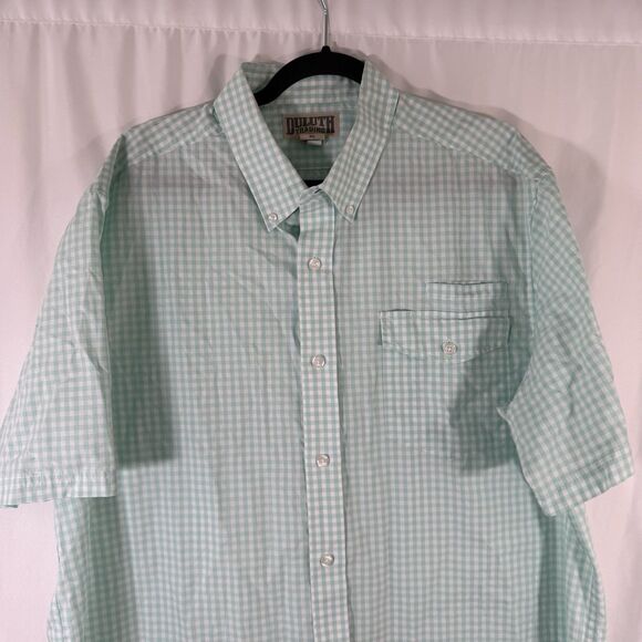 Duluth Polo Shirt Men's XL Green Plaid Button Up Short Sleeve 100% Cotton - Picture 2 of 12
